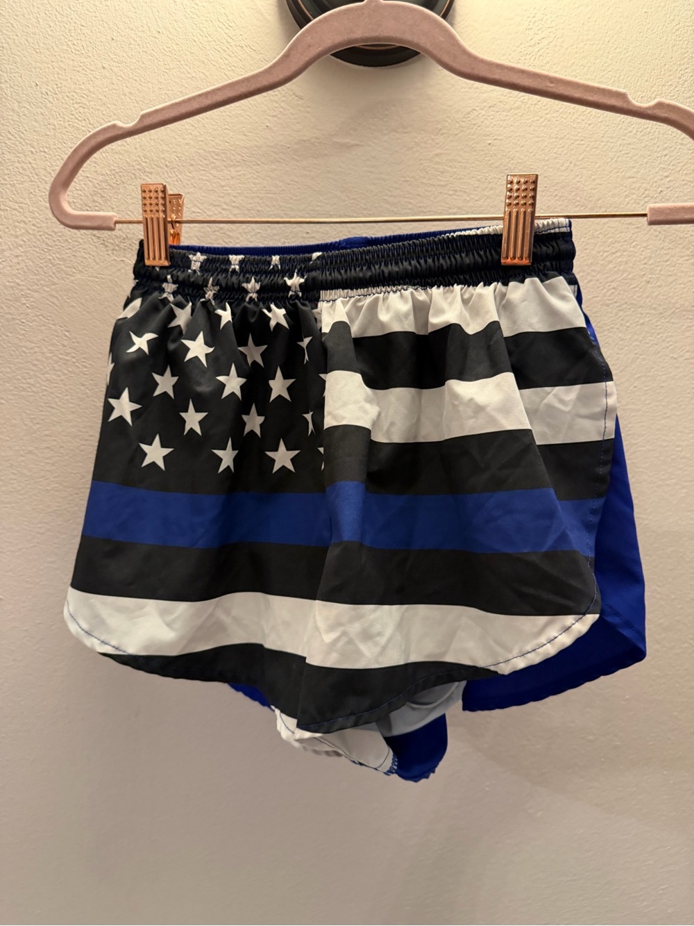 BOA USA Thin Blue Line American Flag Running Shorts Mens Small Blue Black White